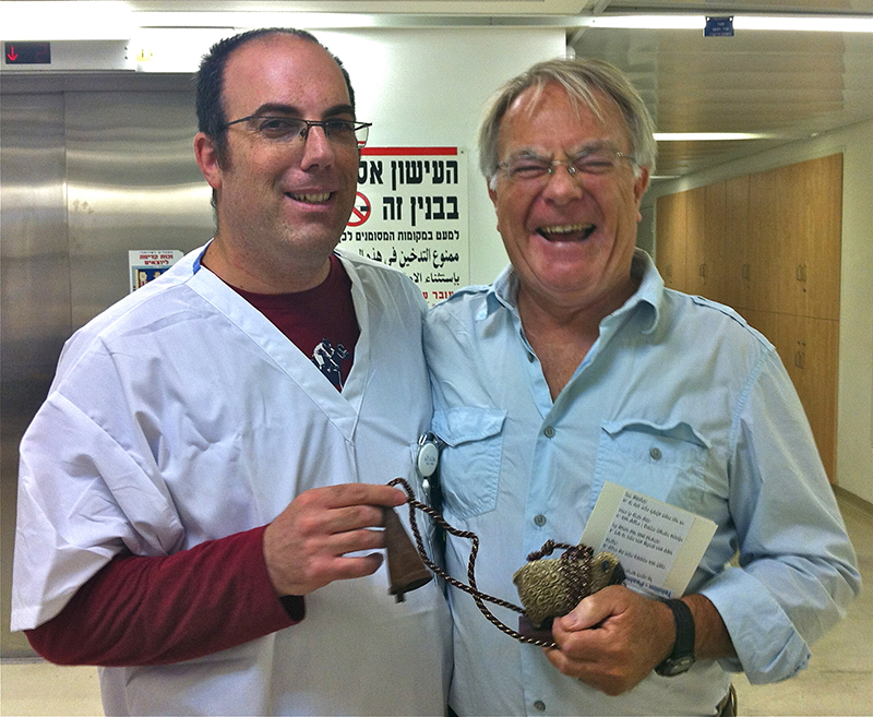 Ofir, one of Gary’s mighty radiation techs, receives our gift